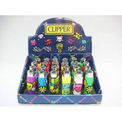 Mechero Clipper funda Silicona Calaveritas - rosa